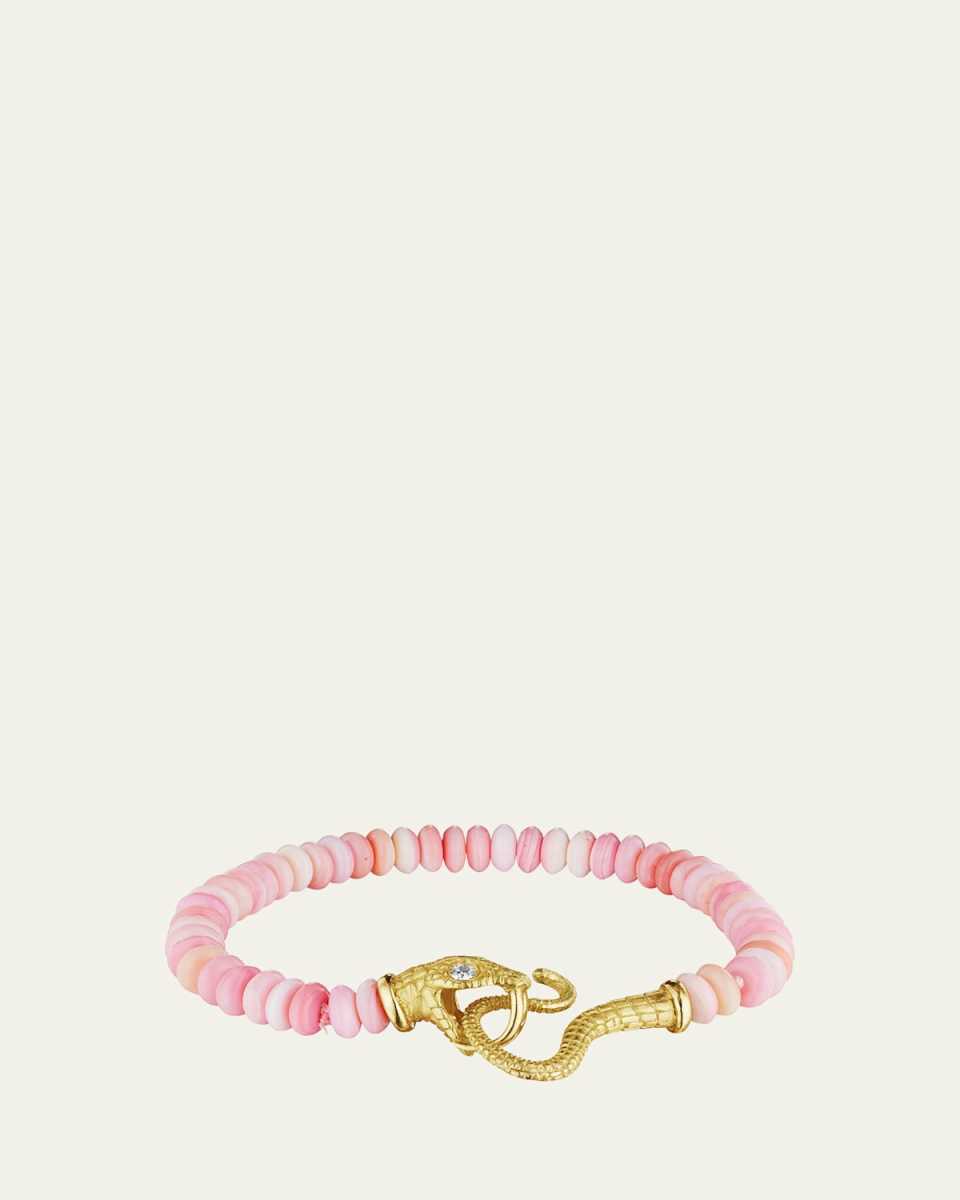 18K Yellow Gold Serpent Bracelet with Conch Shells and Diamonds